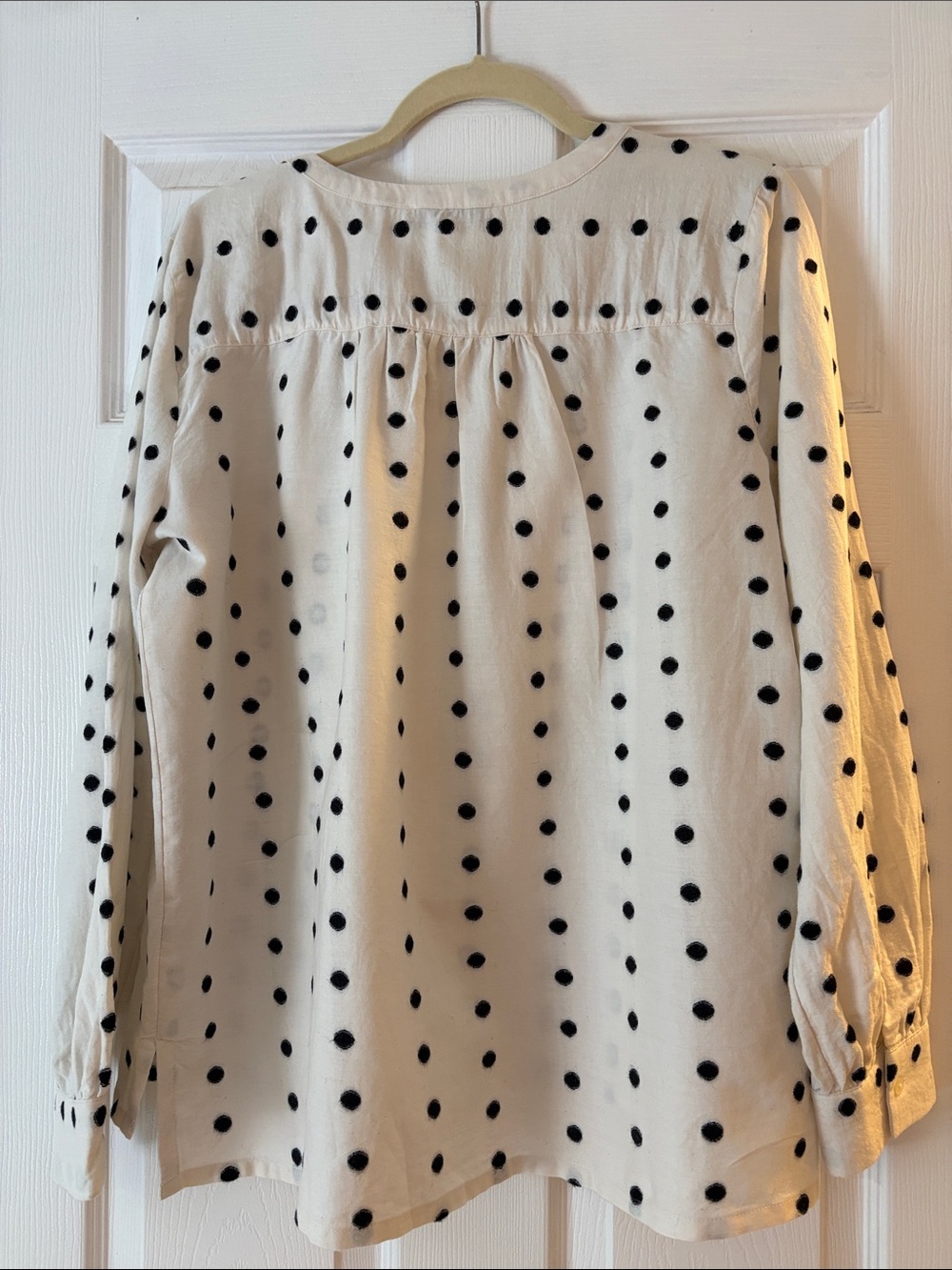 LOFT Ivory Blouse with Black Polka Dots and Henley Placket - Picture 5 of 9
